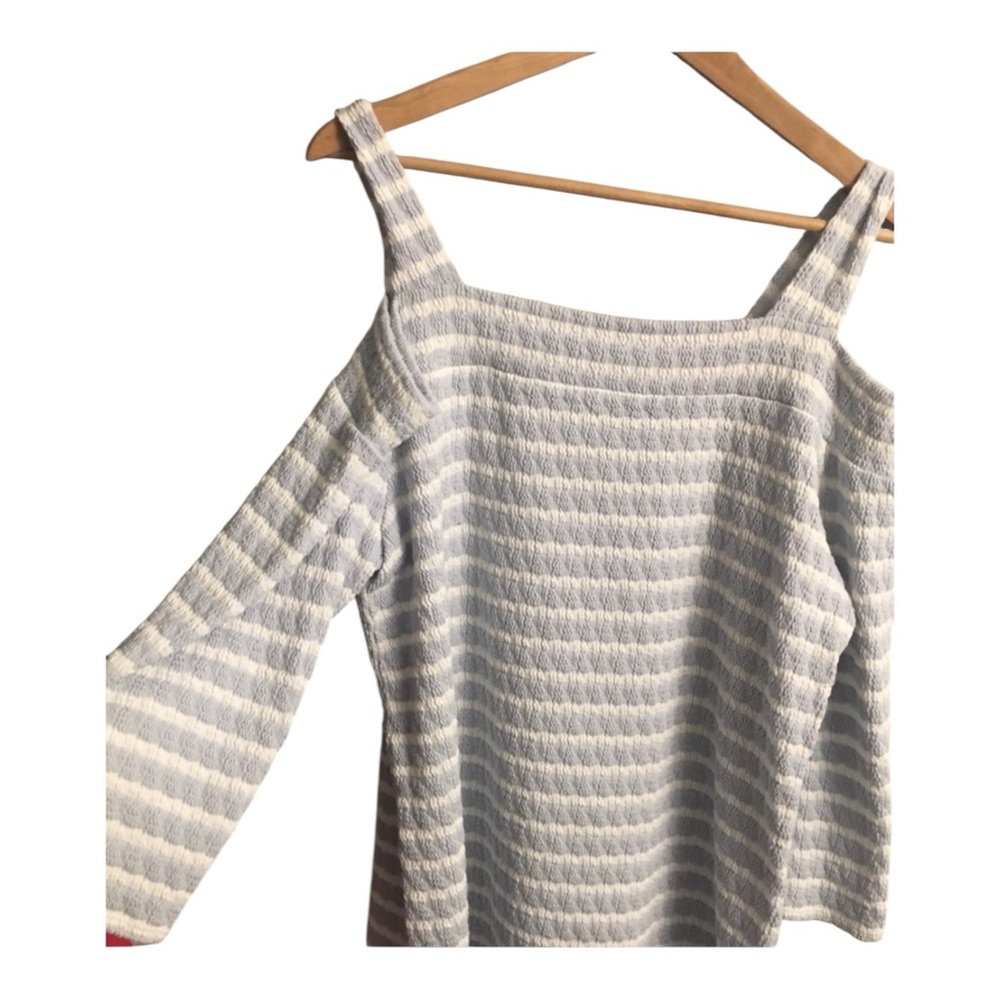 NWT Kut from the Kloth Blue and Cream Striped Polyester Cotton Knit Top Sz L